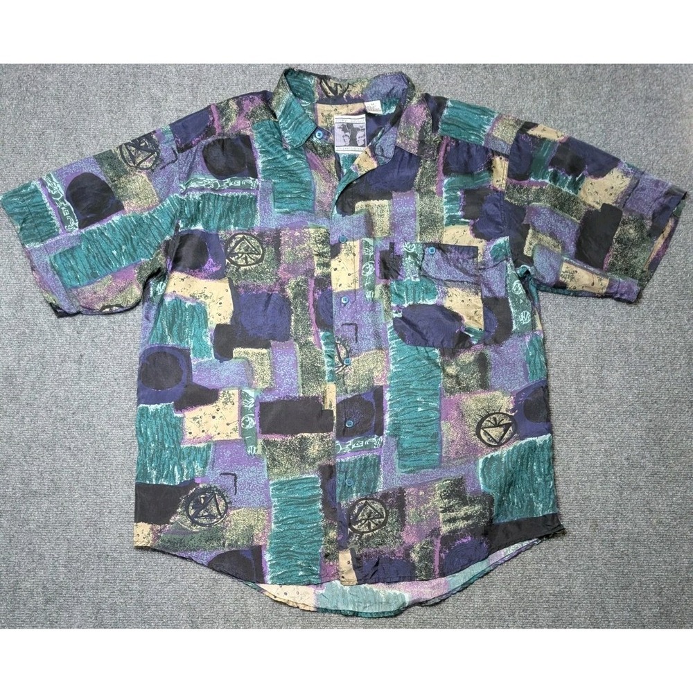 VTG Hey Man‎ Style and Substance Shirt Mens Medium Multicolor Abstract 100% Silk